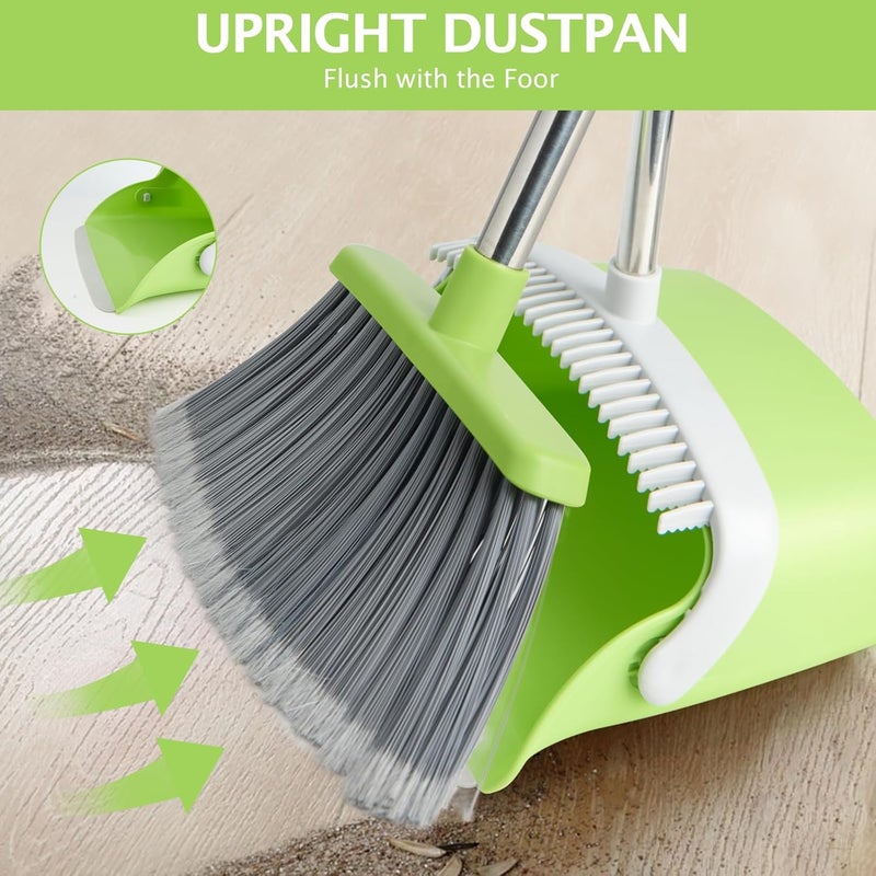 XXFLOWER Broom and Dustpan Set, Dustpans with Broom Combo for Home, Heavy Dust Broom and Dustpan Combo, Long Handle Dust Pan and Broom Set for Kitchen, Office, Pet Hair(Gray Green) - Image 5